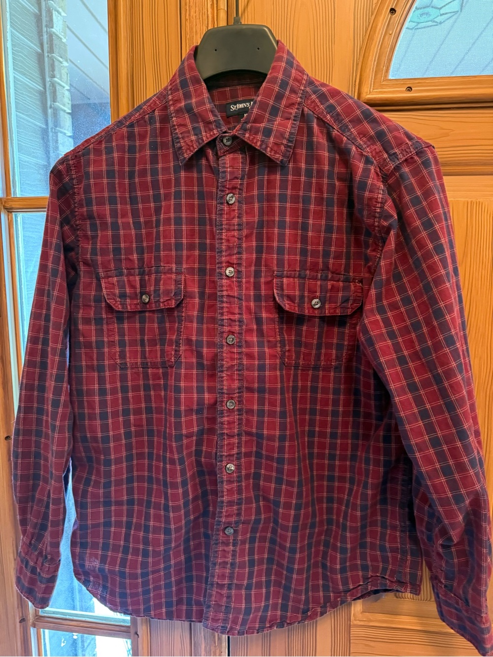 St. John's Bay Red and Blue Plaid Button-Down Shirt